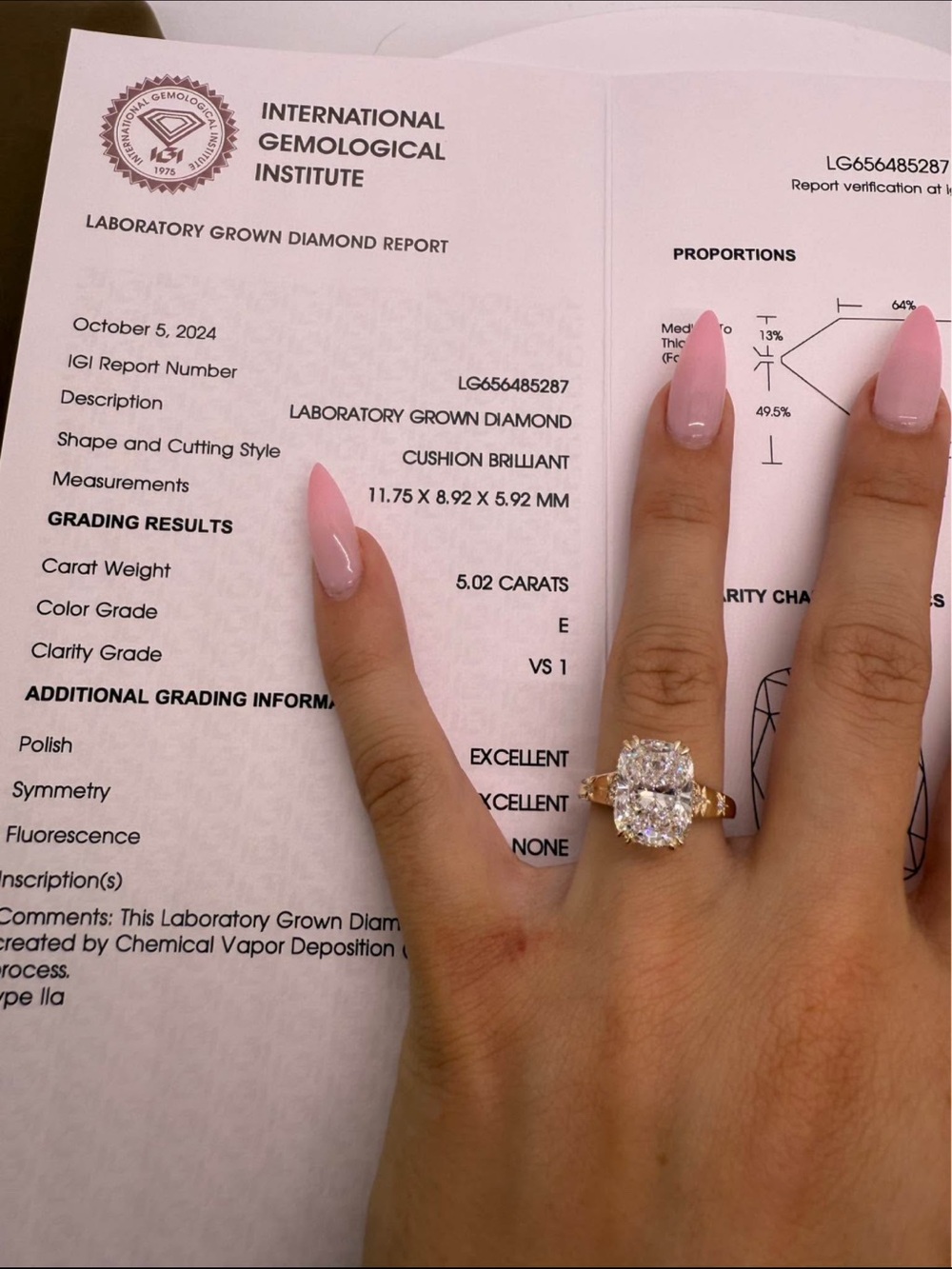 5.02 carat E VS1 elongated cushion diamond engagement ring - Picture 11 of 17